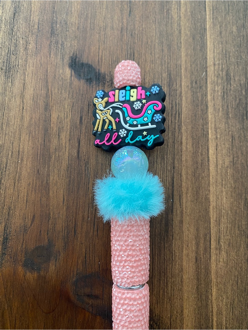 Christmas Pink Rhinestone Pen “sleigh all day” - Picture 2 of 3